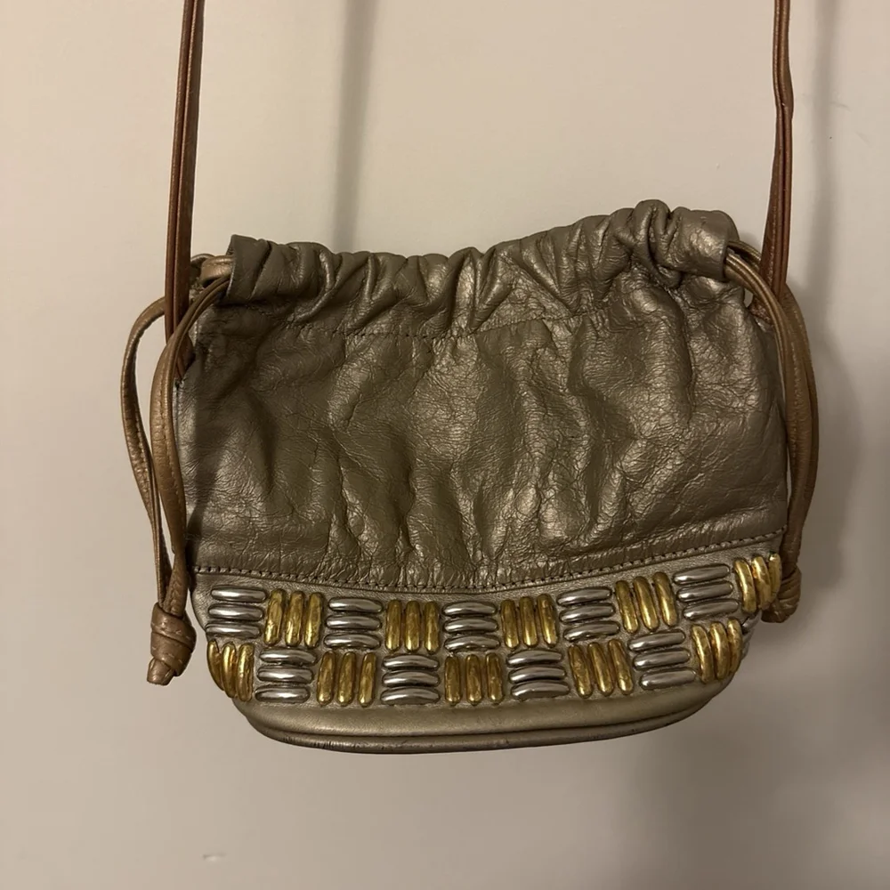 Vintage Atalla Leather Handbag, Italy, Shoulder/crossbody Strap, Metallic